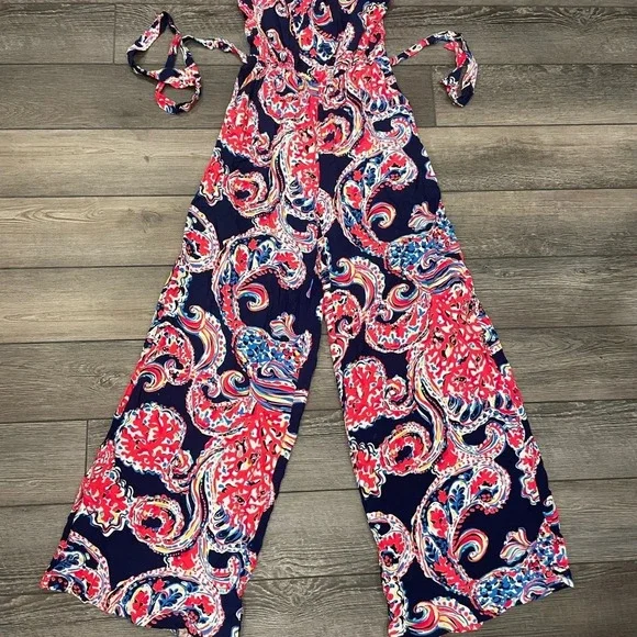 Lilly Pulitzer Jumpsuit XSmall Halibut FARRAH Strapless Wide Leg Pants Strapless - Picture 3 of 9